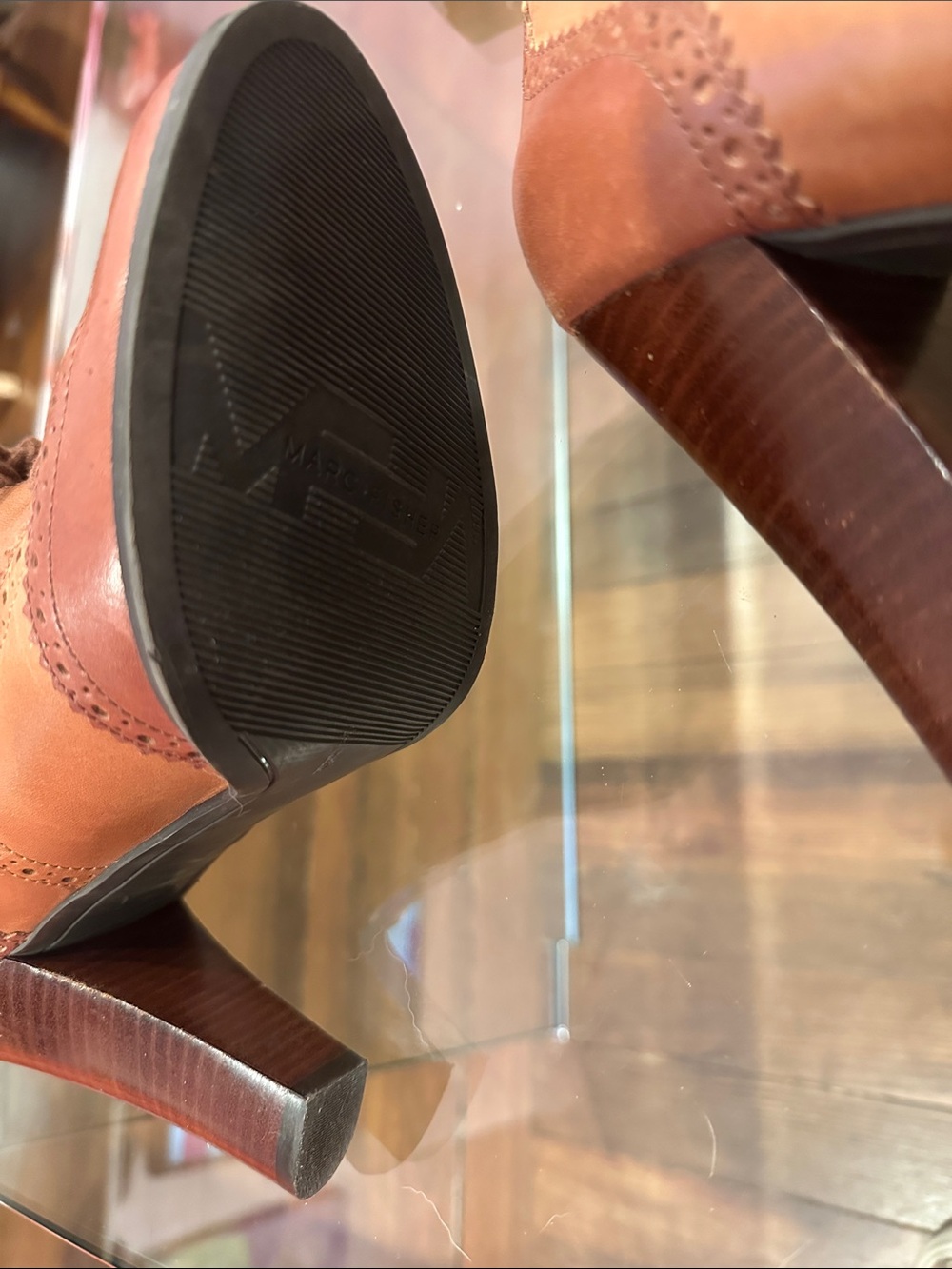 Marc Fisher Tan Leather Lace-Up Wingtip Shoes - Picture 6 of 7